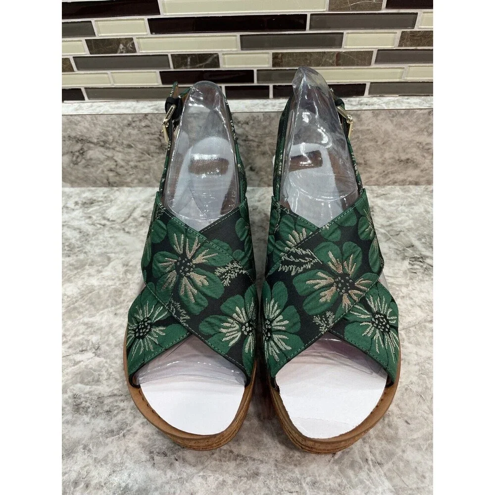 NEW Franco Sarto Caroline 2 Wedge Sandal 10 NIB Green & Black Floral